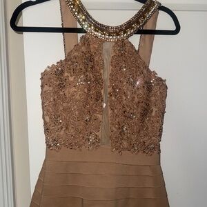 SHERRI HILL beaded bandage halter mini dress